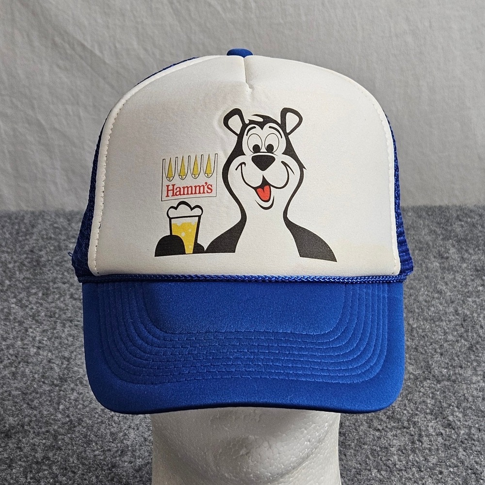 Vintage Hamms Beer Trucker Hat Blue White Bear 90s Brewery Americana Festival